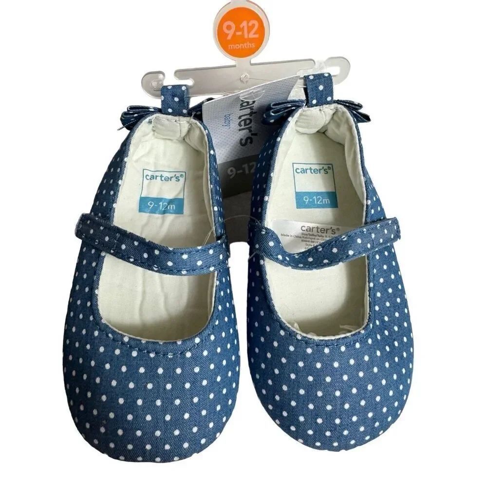 CARTER’S SIZE 9-12M Chambray Mary Jane Crib Shoes - Baby Girl